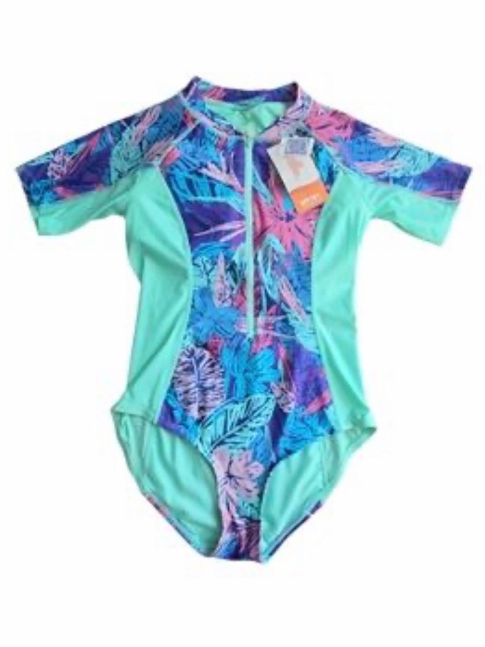Women’s Short-Sleeve One-Piece Swimsuit in Mint & Multi Floral